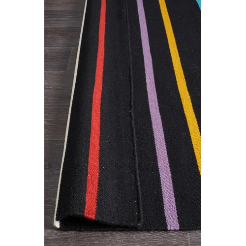Oslo Stripe Flat Weave Wool Rug Multi Black