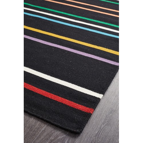 Oslo Stripe Flat Weave Wool Rug Multi Black