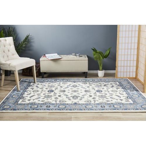 Classic Rug White with Blue Border