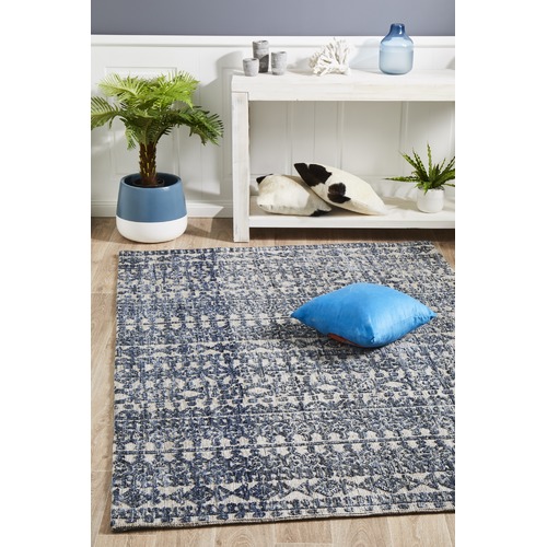Charcoal Navy & Natural Distressed Exotic Rug