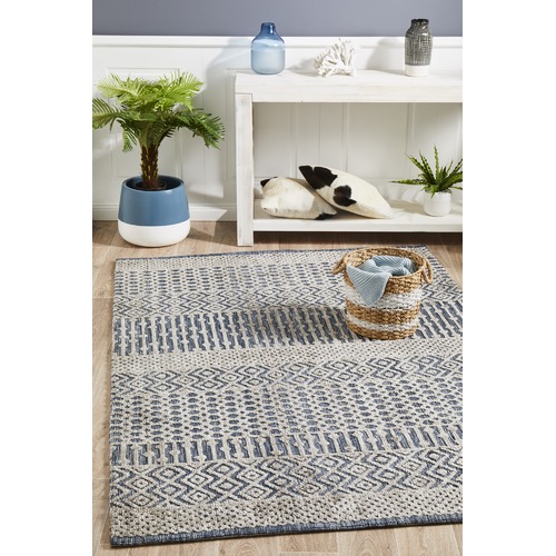 Charcoal Navy & Natural Distressed Rug