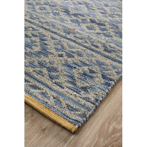 Navy Blue & Linen Hand Woven Modern Tribal Rug