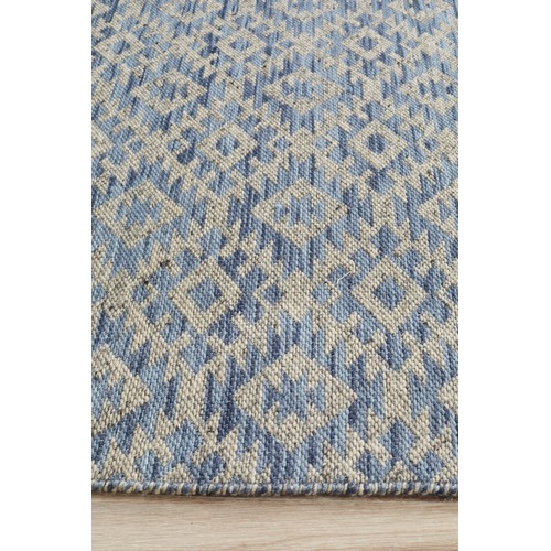 Navy Blue & Linen Hand Woven Modern Tribal Rug