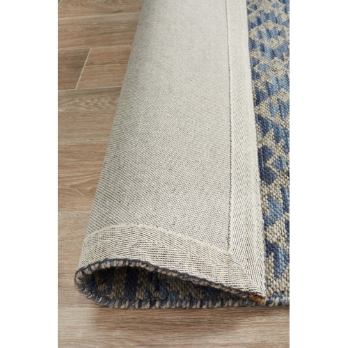 Navy Blue & Linen Hand Woven Modern Tribal Rug