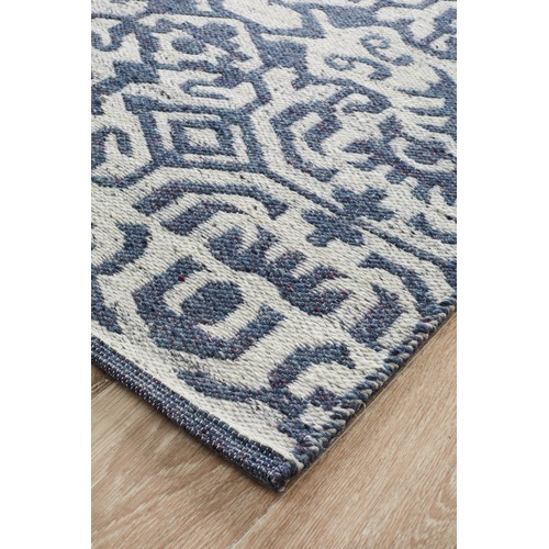 Silver & Navy Hand Woven Modern Tribal Rug