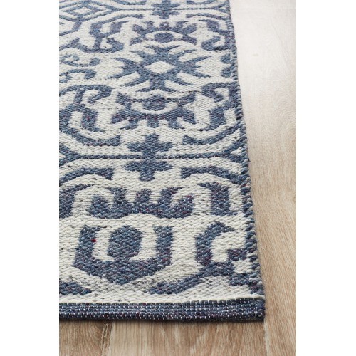 Silver & Navy Hand Woven Modern Tribal Rug