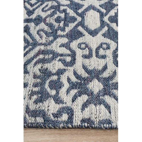 Silver & Navy Hand Woven Modern Tribal Rug