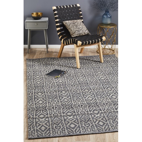 Graphite & Silver Hand Woven Modern Tribal Rug