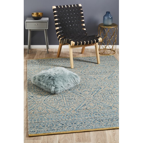 Sky Blue Hand Woven Modern Tribal Rug