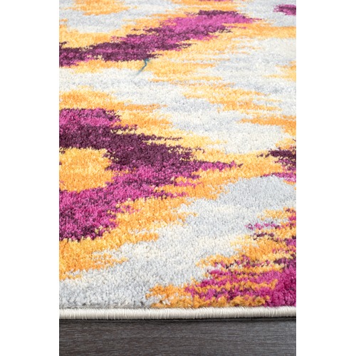 Lal Aubergine & Yellow Power Loomed Modern Rug