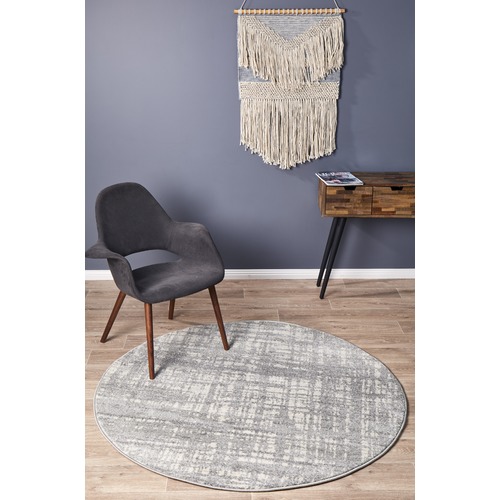 Parishan Silver & Grey Power Loomed Modern Round Rug