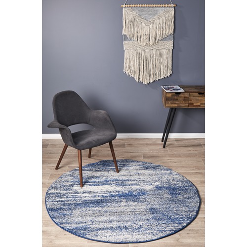 Arjan Navy Power Loomed Modern Round Rug