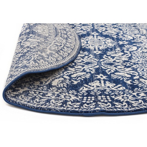 Oxus Navy Power Loomed Modern Round Rug