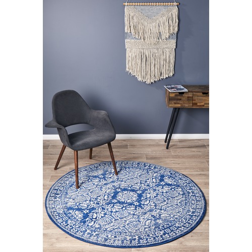 Oxus Navy Power Loomed Modern Round Rug