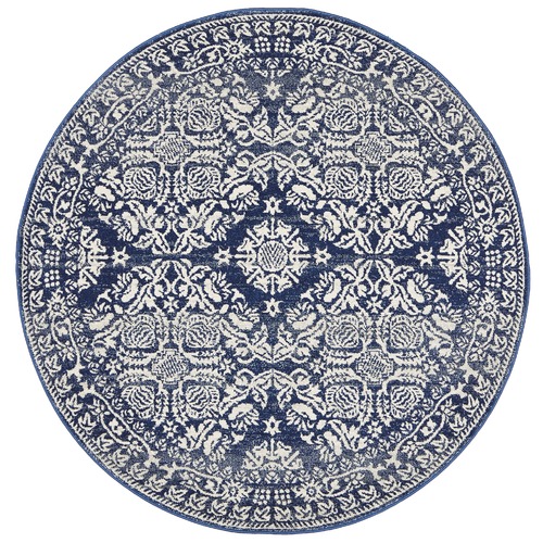 Oxus Navy Power Loomed Modern Round Rug