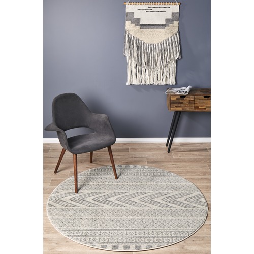 Lena Grey Power Loomed Modern Round Rug