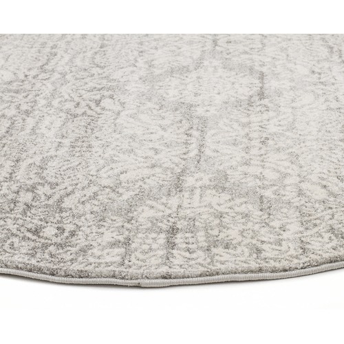 Oxus Silver & Grey Power Loomed Modern Round Rug