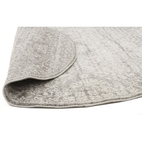 Oxus Silver & Grey Power Loomed Modern Round Rug