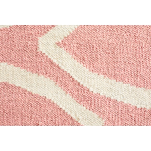 Soft Pink Flat Weave Oval Print Wool Rug
