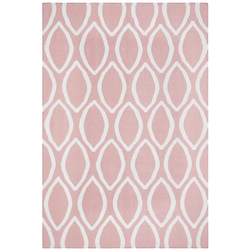 Soft Pink Flat Weave Oval Print Wool Rug