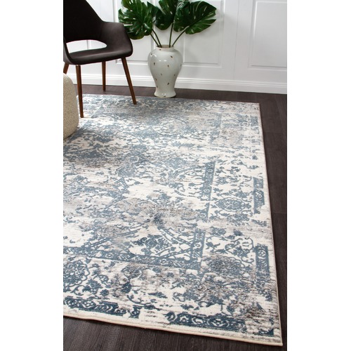 Network Rugs White and Blue Power Loomed Rug | Temple & Webster