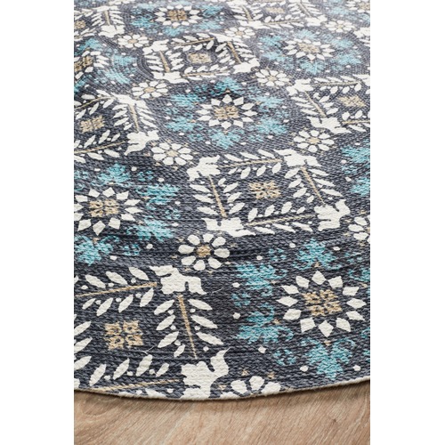 Blue Florale Hand Braided Cotton Rug