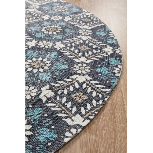 Blue Florale Hand Braided Cotton Rug