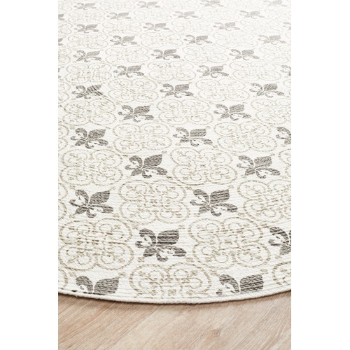 Silver Fleur de Lys Hand Braided Cotton Rug