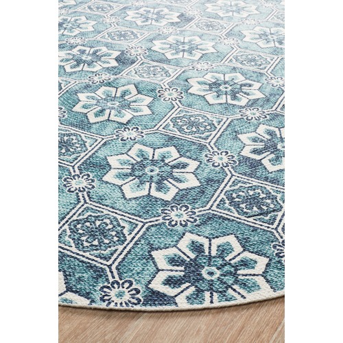 Network Sky Blue Blooming Hand Braided Cotton Rug Temple & Webster