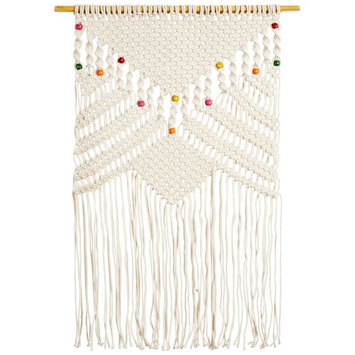 Scandi Rainbow Beaded Fringed Wall Hanging