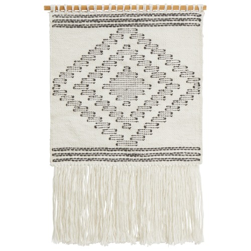 White Scandi Flatwoven Fringed Wall Hanging