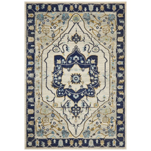 Navy & Ivory Tulip Vintage Look Round Rug