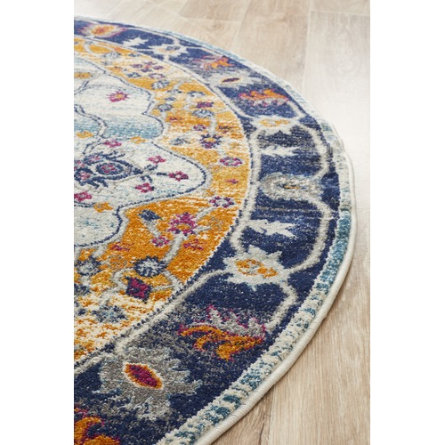 Rust & Navy Tulip Vintage Look Round Rug