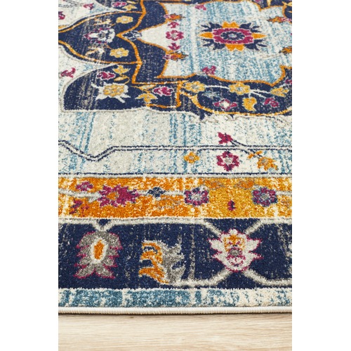 Rust & Navy Tulip Vintage Look Round Rug
