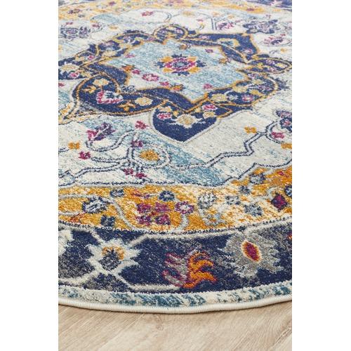 Rust & Navy Tulip Vintage Look Round Rug