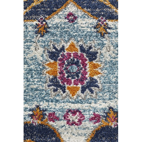 Rust & Navy Tulip Vintage Look Round Rug
