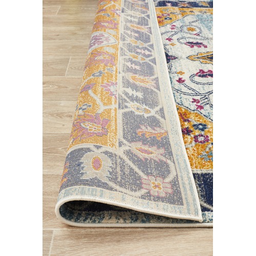 Rust & Navy Tulip Vintage Look Round Rug
