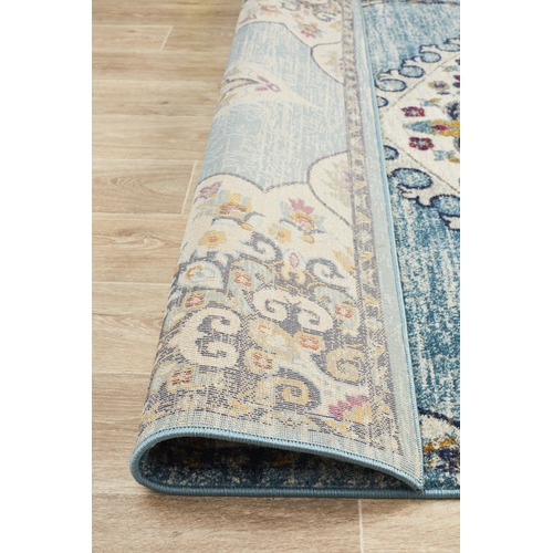 Blue Medallion Vintage Look Round Rug