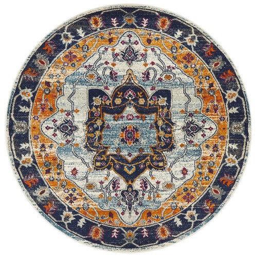 Rust & Navy Tulip Vintage Look Round Rug