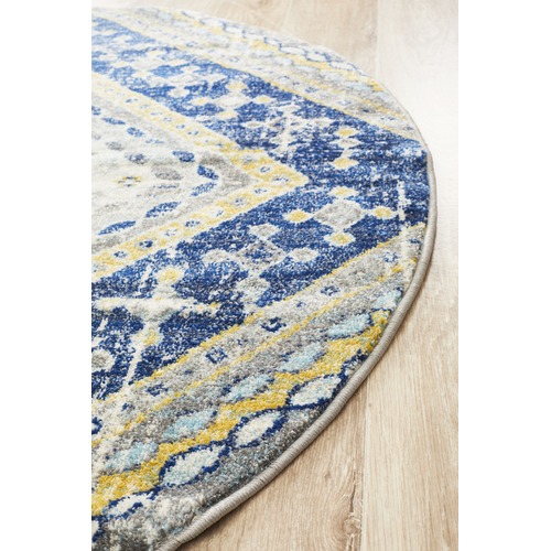 Navy & Ivory Diamond Vintage Look Round Rug