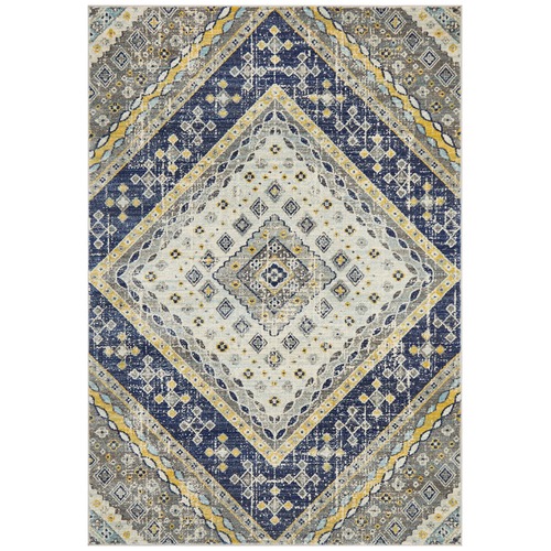 Navy & Ivory Diamond Vintage Look Round Rug