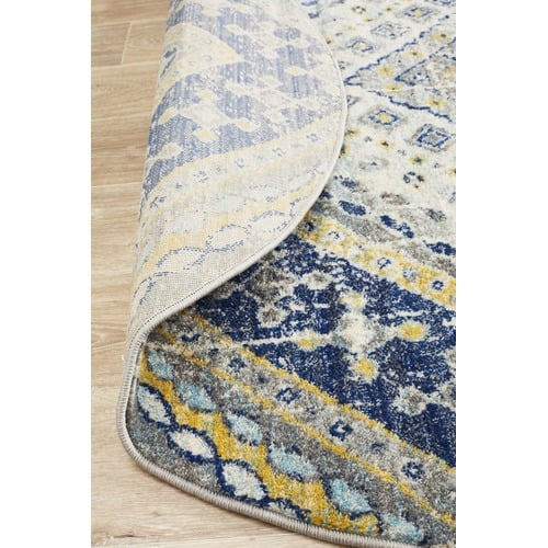 Navy & Ivory Diamond Vintage Look Round Rug