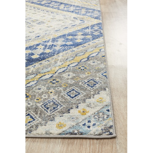 Navy & Ivory Diamond Vintage Look Round Rug