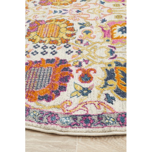 Multi-coloured Spring Vintage Look Round Rug