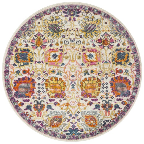 Multi-coloured Spring Vintage Look Round Rug