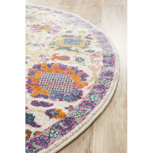 Multi-coloured Spring Vintage Look Round Rug