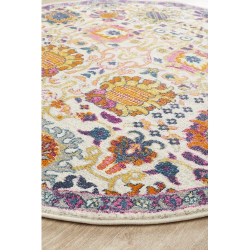 Multi-coloured Spring Vintage Look Round Rug