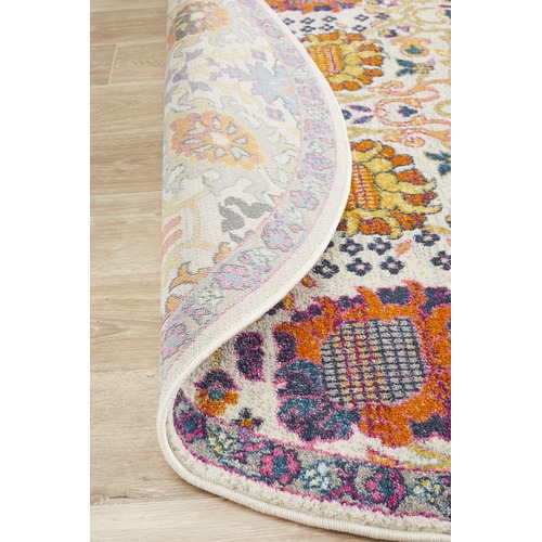 Multi-coloured Spring Vintage Look Round Rug