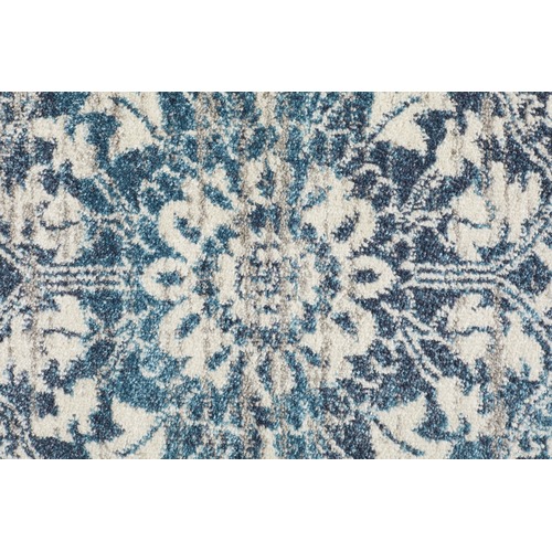 Sky Blue Florette Vintage Look Round Rug