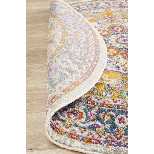 Multi-coloured Rust Florette Vintage Look Round Rug